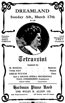 Cover of programme for Luisa Tetrazzini at San Francisco's Dreamland