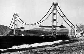 construction photo of Golden Gate bridge decking