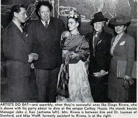 Diego Rivera and Frida Kahlo with Johnny Kan at Cathay House restaurant, 718 California Street, in early 1941