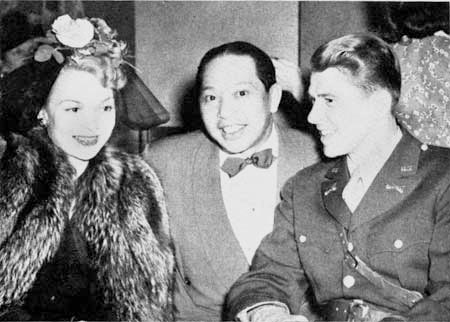 Charlie Low of Forbidden City is flanked by Ronald Reagan and Jane Wyman in a 1942 photograph