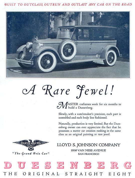 Reproduction of a 1925 Duesenberg automobile advertisement