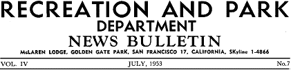 masthead of the Rec and Park Departments newsletter 1953