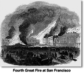 Woodcut of the fourth Great Fire in San Francisco