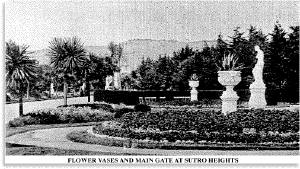 Photo of flower vases and entrance to Sutro Heights