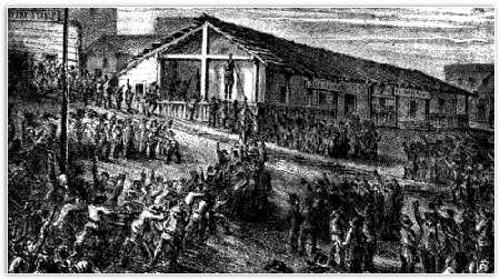 Lithograph of the first hanging by the 1851 Committee of Vigilance