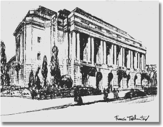 circa 1930s drawing of the Veterans Building at Civic Center