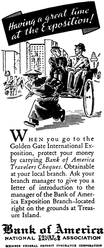 Bank of America advertisement for the 1939 Treasure Island fair