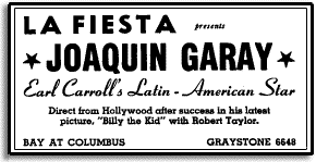 1940s Ad for La Fiesta nightclub starring Joaquin Garay